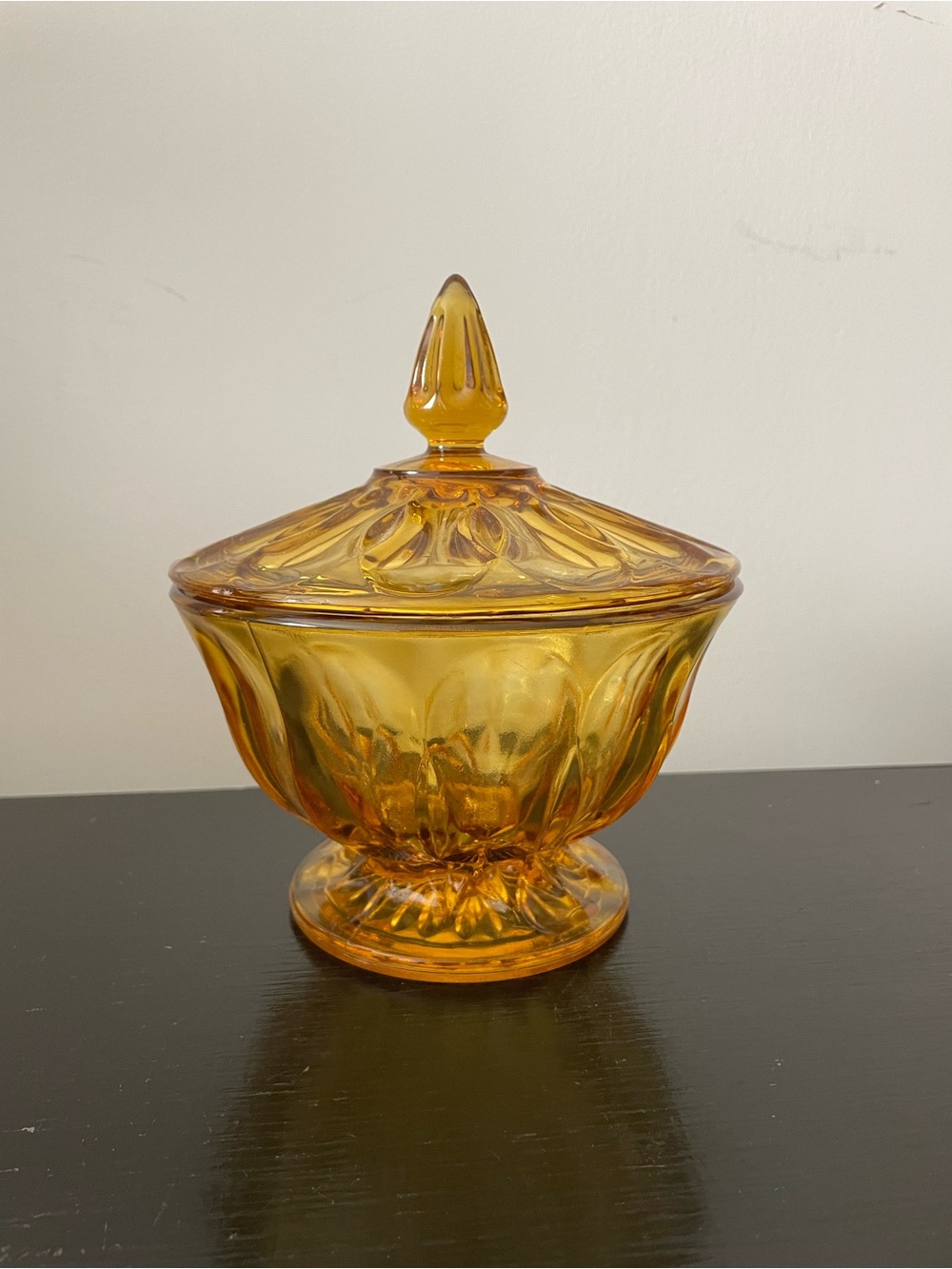 ✨ Vintage Amber Glass Covered Pedestal Candy Dish ✨